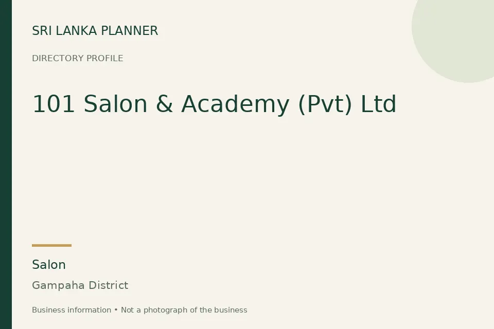 Directory cover for 101 Salon & Academy (Pvt) Ltd in Gampaha District, Sri Lanka