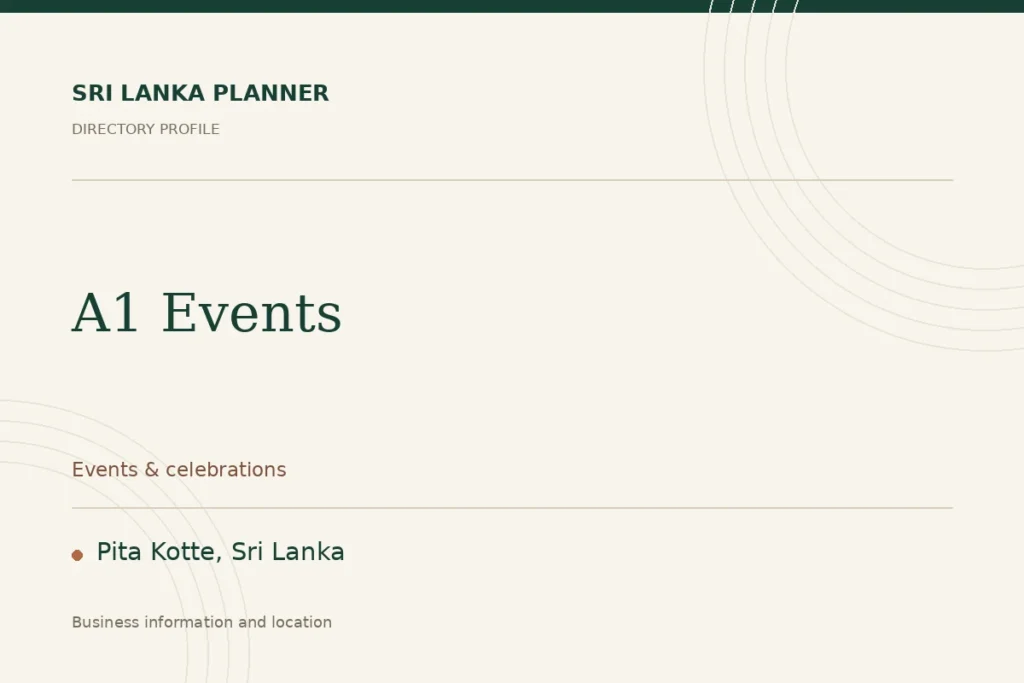 Directory cover for A1 Events in Pita Kotte, Sri Lanka, showing the business name and category.