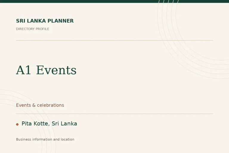 Directory cover for A1 Events in Pita Kotte, Sri Lanka, showing the business name and category.