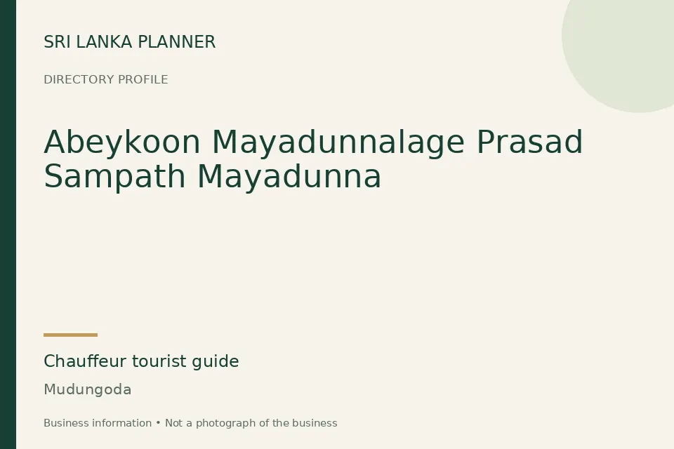 Directory cover for Abeykoon Mayadunnalage Prasad Sampath Mayadunna in Mudungoda, Sri Lanka