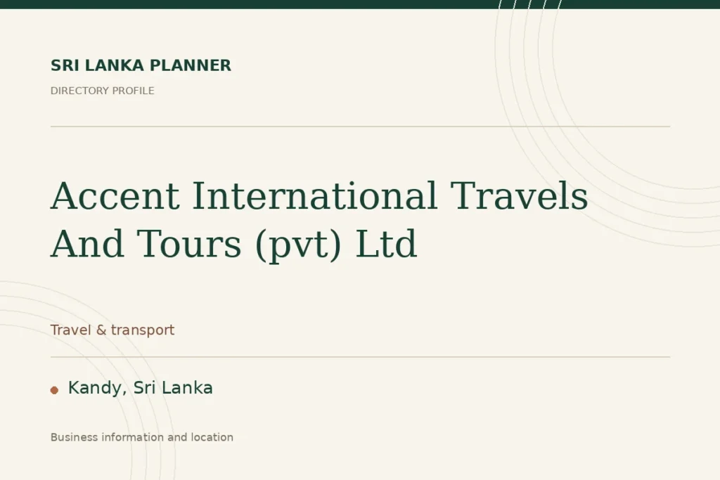 Directory cover for Accent International Travels And Tours (pvt) Ltd in Kandy, Sri Lanka, showing the business name and category.