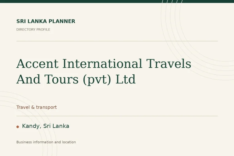 Directory cover for Accent International Travels And Tours (pvt) Ltd in Kandy, Sri Lanka, showing the business name and category.