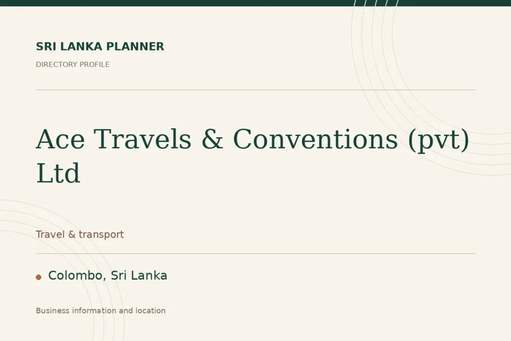 Directory cover for Ace Travels & Conventions (pvt) Ltd in Colombo, Sri Lanka, showing the business name and category.