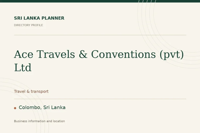 Directory cover for Ace Travels & Conventions (pvt) Ltd in Colombo, Sri Lanka, showing the business name and category.