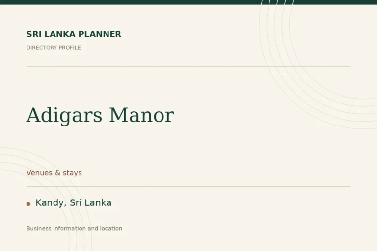 Directory cover for Adigars Manor in Kandy, Sri Lanka, showing the business name and category.
