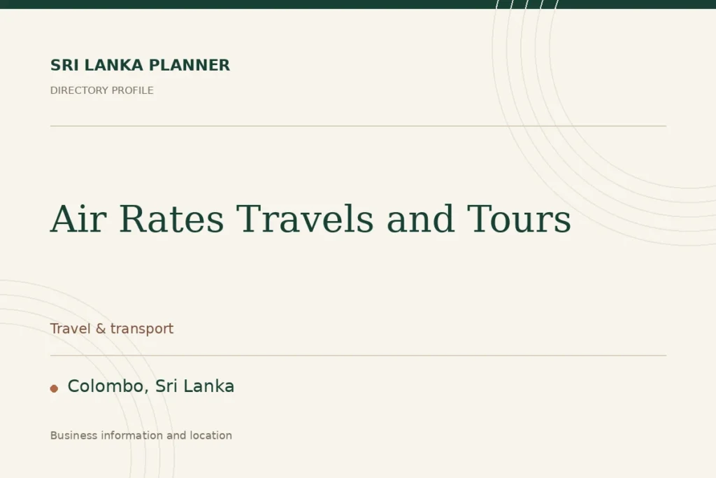 Directory cover for Air Rates Travels and Tours in Colombo, Sri Lanka, showing the business name and category.