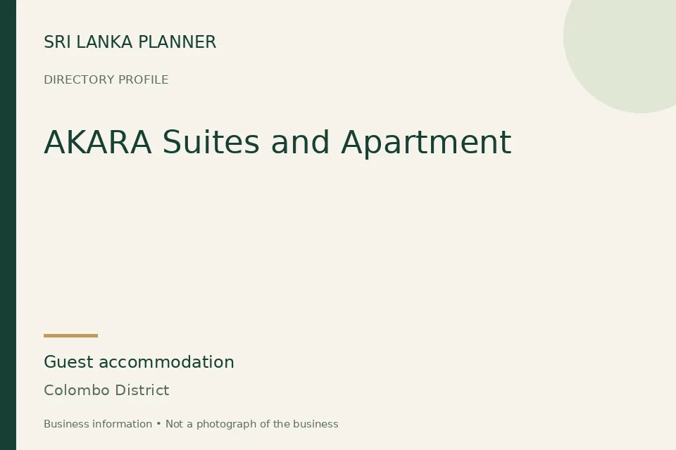 Directory cover for AKARA Suites and Apartment in Colombo District, Sri Lanka