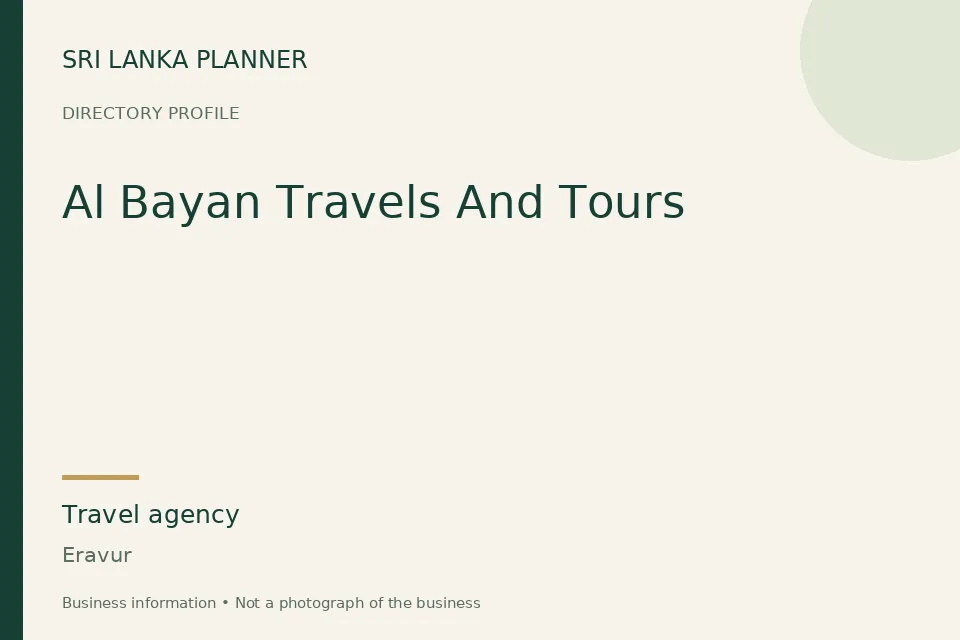 Directory cover for Al Bayan Travels And Tours in Eravur, Sri Lanka