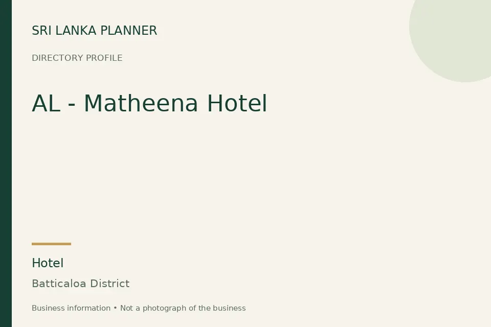 Directory cover for AL - Matheena Hotel in Batticaloa District, Sri Lanka