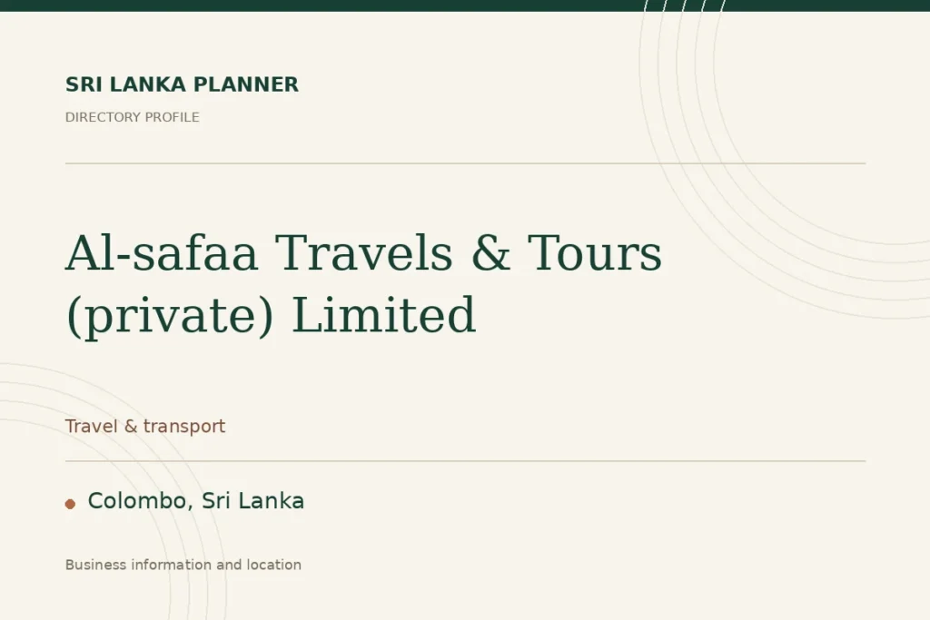 Directory cover for Al-safaa Travels & Tours (private) Limited in Colombo, Sri Lanka, showing the business name and category.