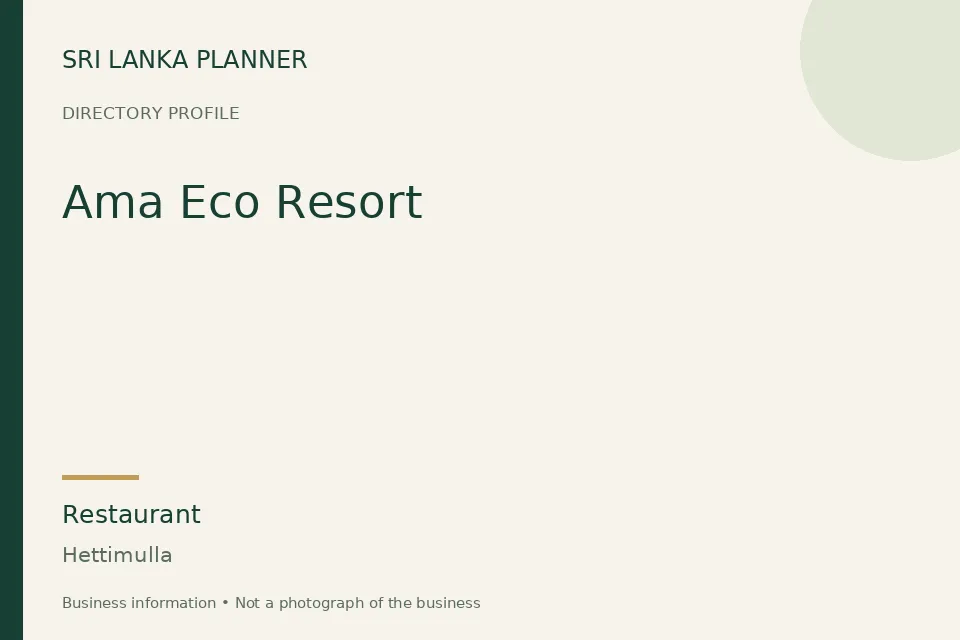 Directory cover for Ama Eco Resort in Hettimulla, Sri Lanka
