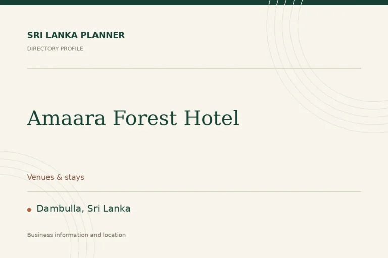 Directory cover for Amaara Forest Hotel in Dambulla, Sri Lanka, showing the business name and category.