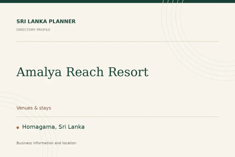 Directory cover for Amalya Reach Resort in Homagama, Sri Lanka, showing the business name and category.