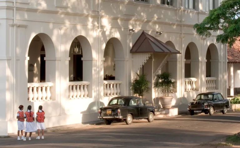 Historic white exterior of Amangalla in Galle Fort.