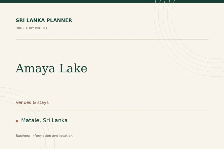 Directory cover for Amaya Lake in Matale, Sri Lanka, showing the business name and category.