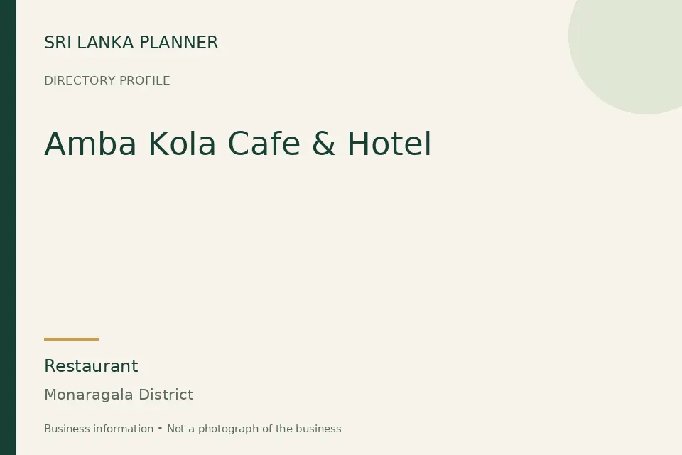 Directory cover for Amba Kola Cafe & Hotel in Monaragala District, Sri Lanka