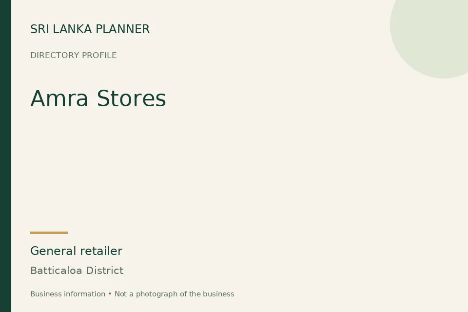 Directory cover for Amra Stores in Batticaloa District, Sri Lanka