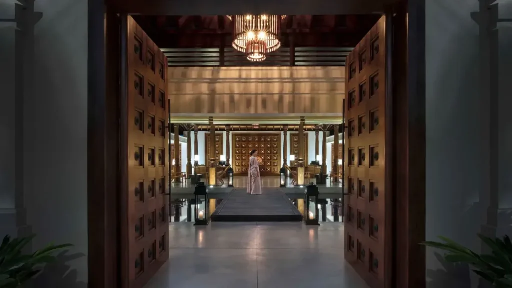 Entrance and reception interior at Anantara Peace Haven Tangalle Resort.