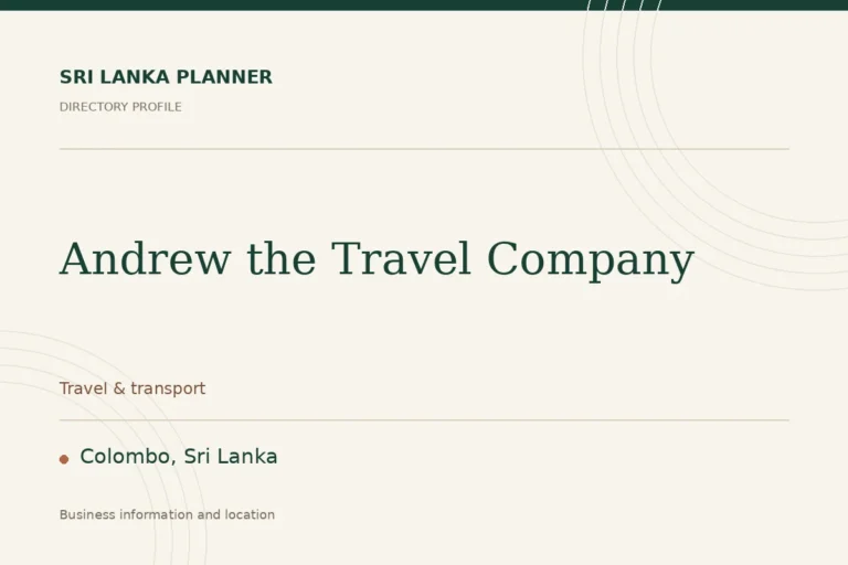 Directory cover for Andrew the Travel Company in Colombo, Sri Lanka, showing the business name and category.