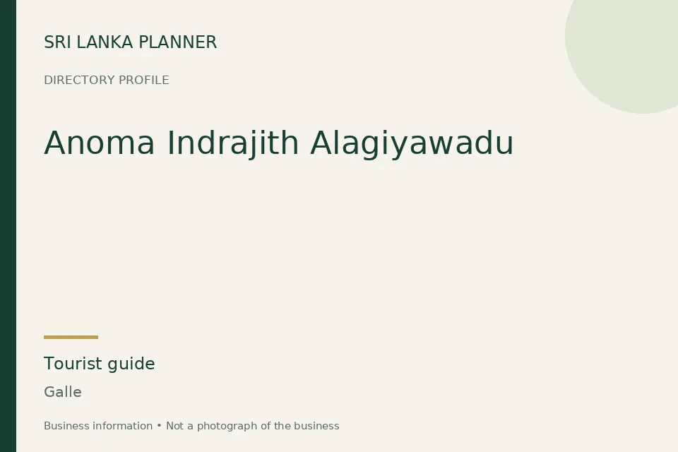 Directory cover for Anoma Indrajith Alagiyawadu in Galle, Sri Lanka