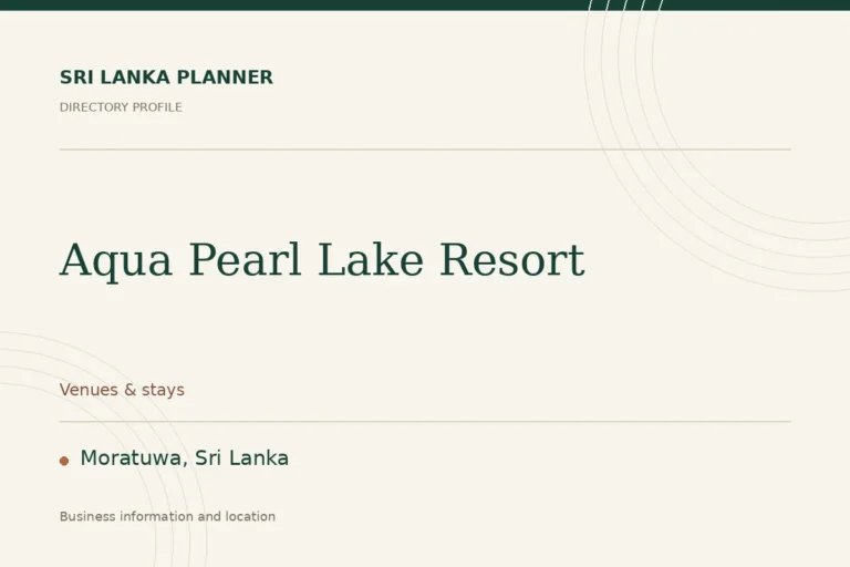 Directory cover for Aqua Pearl Lake Resort in Moratuwa, Sri Lanka, showing the business name and category.