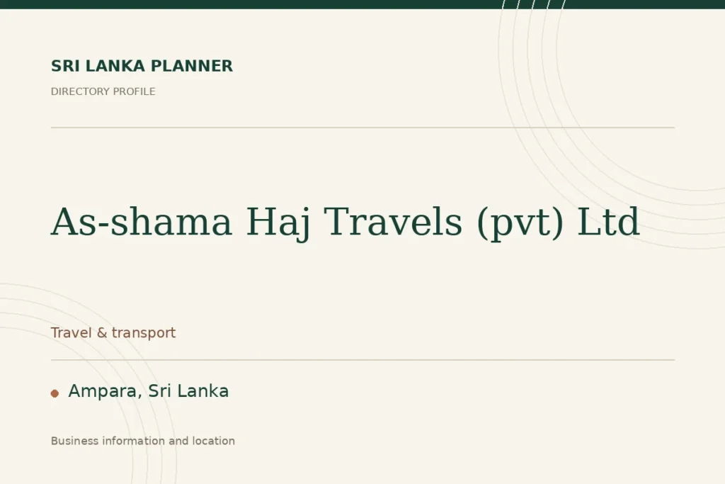 Directory cover for As-shama Haj Travels (pvt) Ltd in Ampara, Sri Lanka, showing the business name and category.