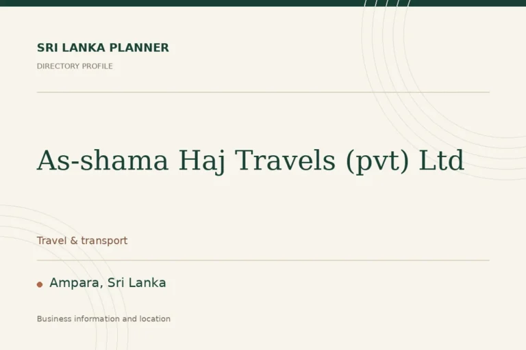 Directory cover for As-shama Haj Travels (pvt) Ltd in Ampara, Sri Lanka, showing the business name and category.