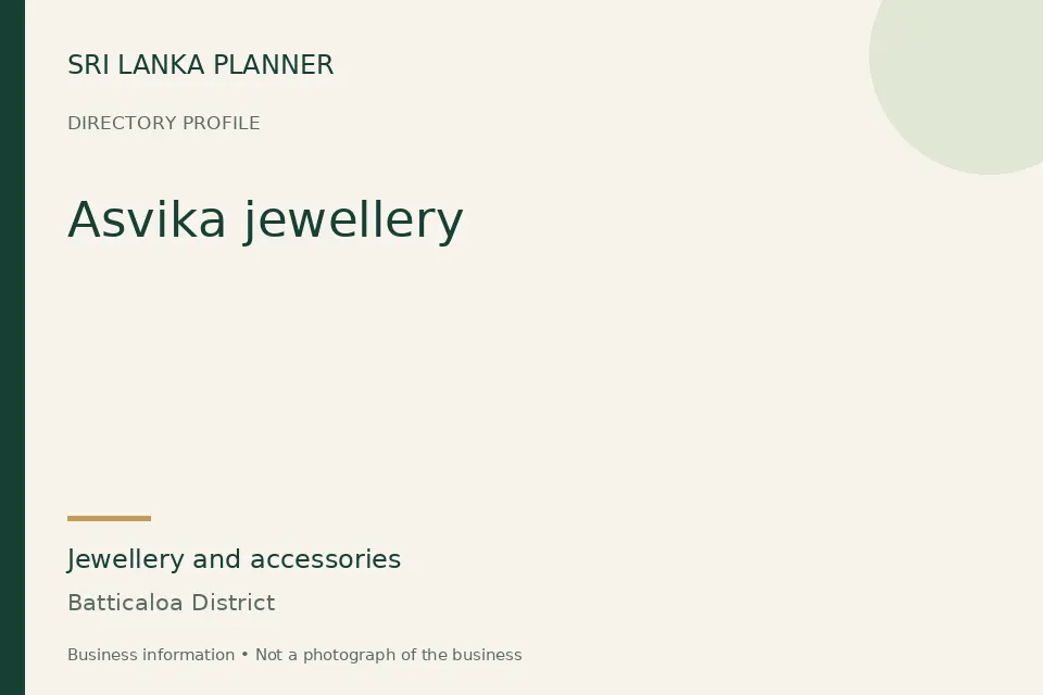 Directory cover for Asvika jewellery in Batticaloa District, Sri Lanka