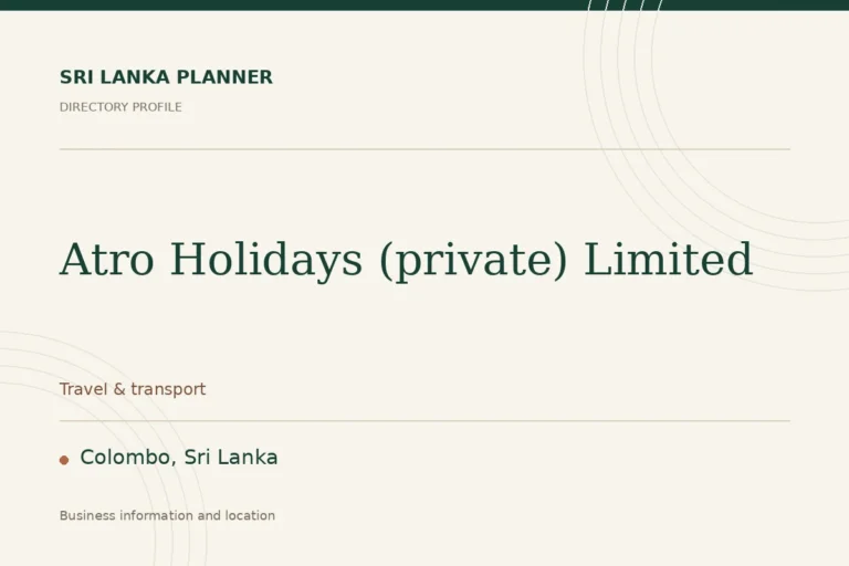 Directory cover for Atro Holidays (private) Limited in Colombo, Sri Lanka, showing the business name and category.