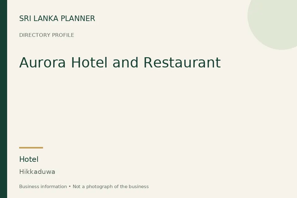 Directory cover for Aurora Hotel and Restaurant in Hikkaduwa, Sri Lanka