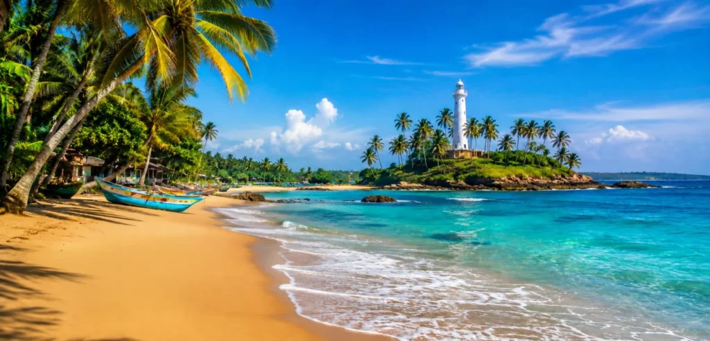 Palm-lined beach featured by Avotas Tours in Sri Lanka
