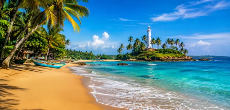 Palm-lined beach featured by Avotas Tours in Sri Lanka
