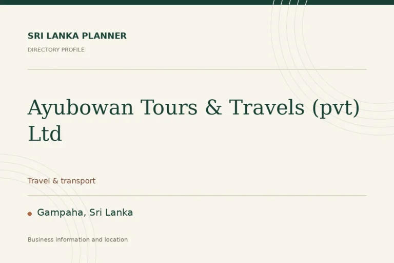 Directory cover for Ayubowan Tours & Travels (pvt) Ltd in Gampaha, Sri Lanka, showing the business name and category.