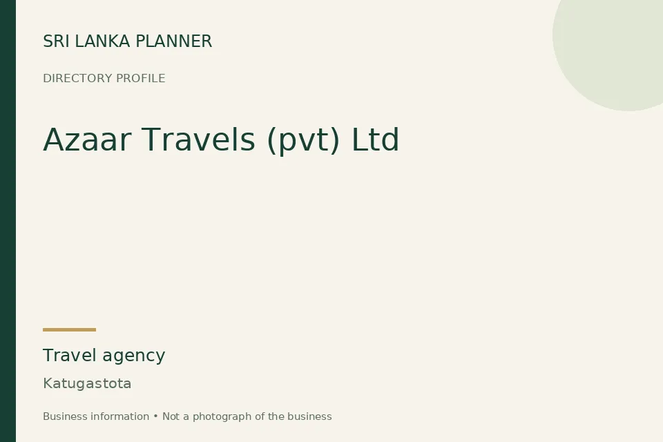 Directory cover for Azaar Travels (pvt) Ltd in Katugastota, Sri Lanka