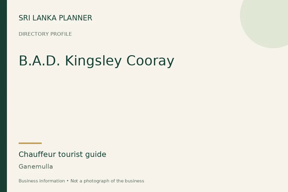 Directory cover for B.A.D. Kingsley Cooray in Ganemulla, Sri Lanka