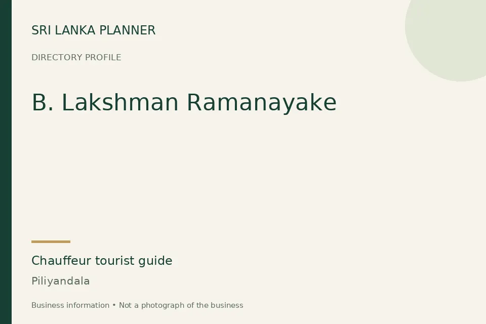 Directory cover for B. Lakshman Ramanayake in Piliyandala, Sri Lanka