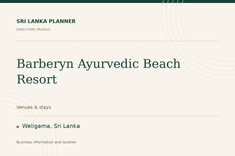 Directory cover for Barberyn Ayurvedic Beach Resort in Weligama, Sri Lanka, showing the business name and category.