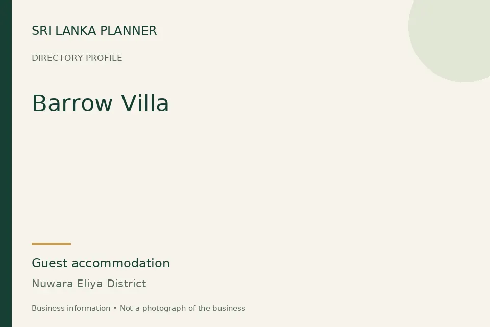 Directory cover for Barrow Villa in Nuwara Eliya District, Sri Lanka