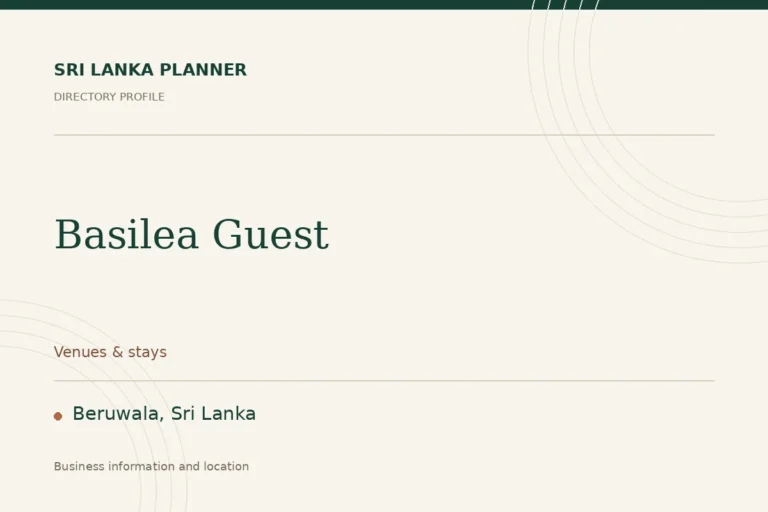 Directory cover for Basilea Guest in Beruwala, Sri Lanka, showing the business name and category.