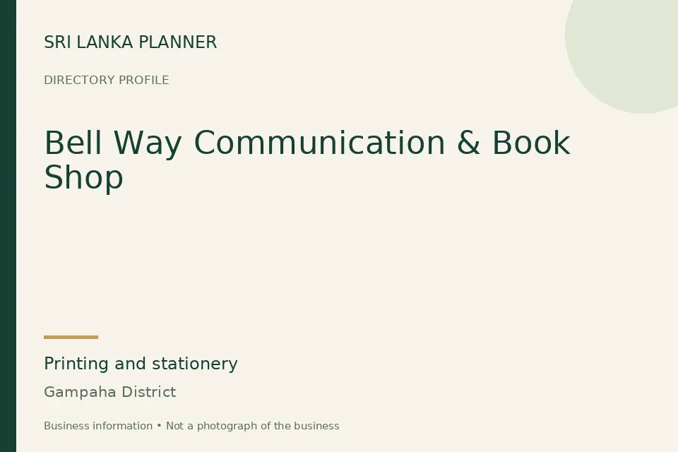 Directory cover for Bell Way Communication & Book Shop in Gampaha District, Sri Lanka