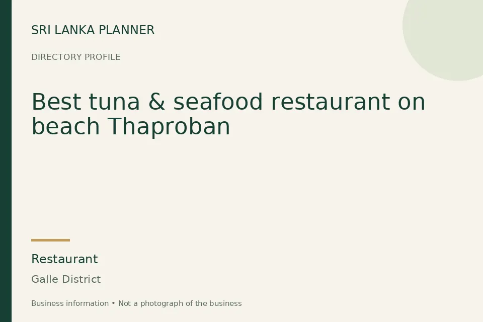 Directory cover for Best tuna & seafood restaurant on beach Thaproban in Galle District, Sri Lanka