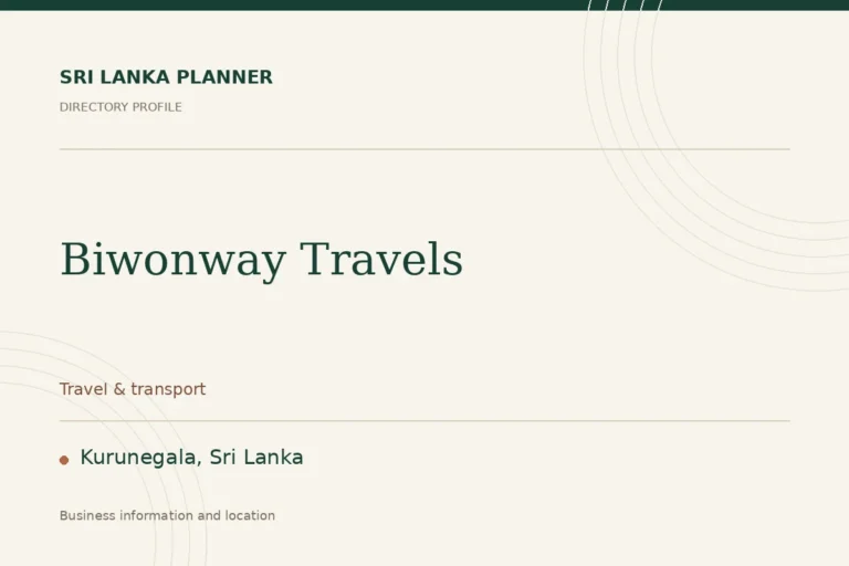 Directory cover for Biwonway Travels in Kurunegala, Sri Lanka, showing the business name and category.