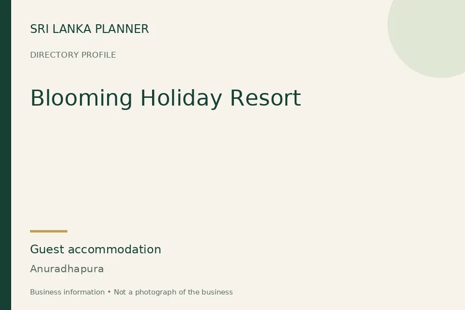 Directory cover for Blooming Holiday Resort in Anuradhapura, Sri Lanka