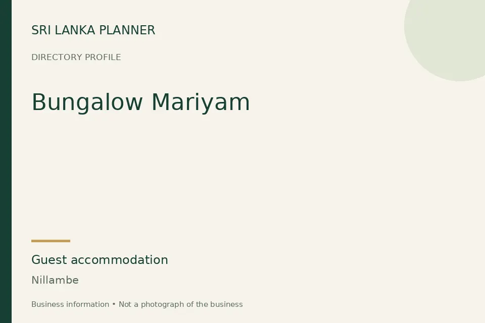 Directory cover for Bungalow Mariyam in Nillambe, Sri Lanka