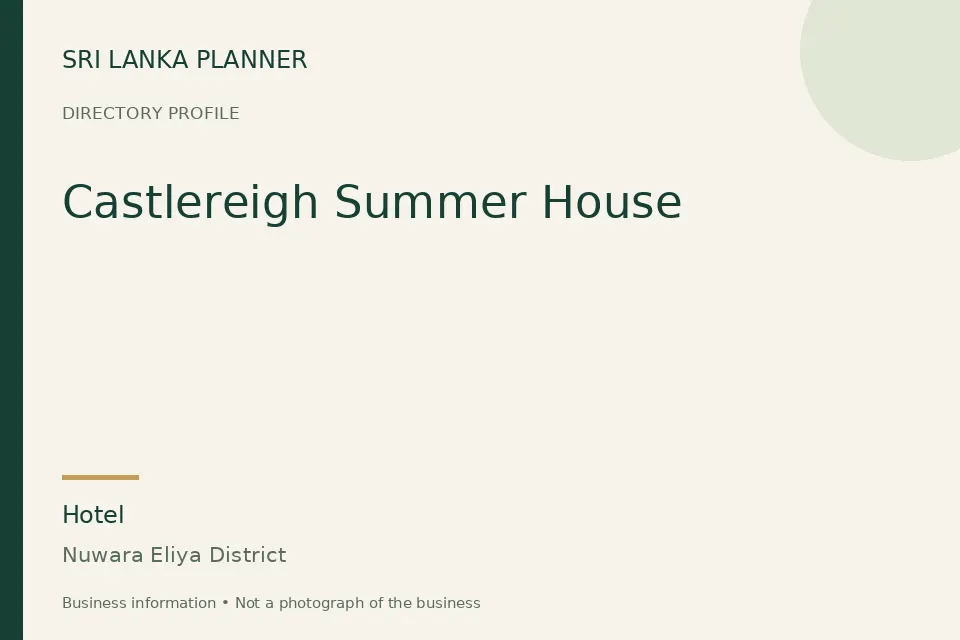Directory cover for Castlereigh Summer House in Nuwara Eliya District, Sri Lanka