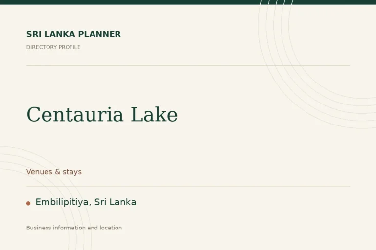 Directory cover for Centauria Lake in Embilipitiya, Sri Lanka, showing the business name and category.