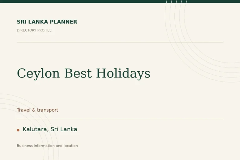 Directory cover for Ceylon Best Holidays in Kalutara, Sri Lanka, showing the business name and category.