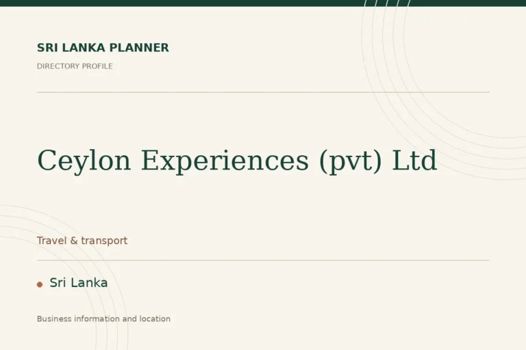 Directory cover for Ceylon Experiences (pvt) Ltd in Sri Lanka, showing the business name and category.