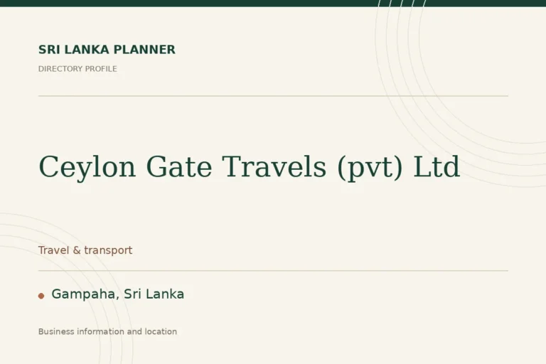 Directory cover for Ceylon Gate Travels (pvt) Ltd in Gampaha, Sri Lanka, showing the business name and category.