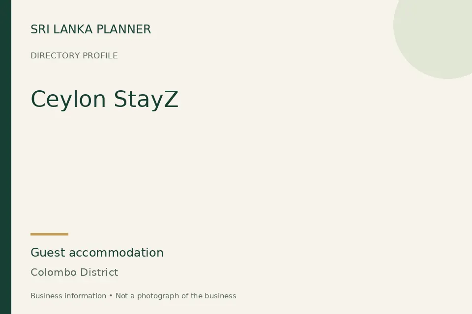 Directory cover for Ceylon StayZ in Colombo District, Sri Lanka
